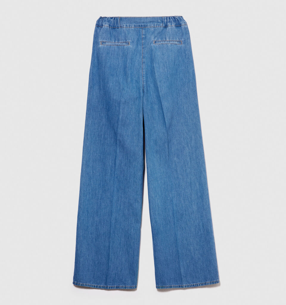 Palazzo trousers in chambray - women's palazzo jeans - Blue | Sisley image number 7